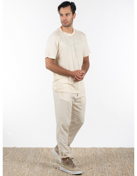 GABBA T-shirt λινό Duke SS Tee P6026 Μπεζ GABBA - 8