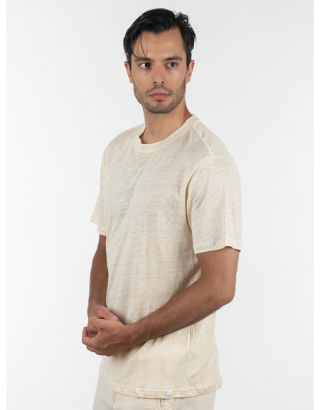 GABBA T-shirt λινό Duke SS Tee P6026 Μπεζ GABBA - 4