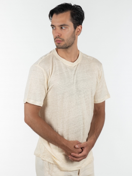 GABBA T-shirt λινό Duke SS Tee P6026 Μπεζ GABBA - 3