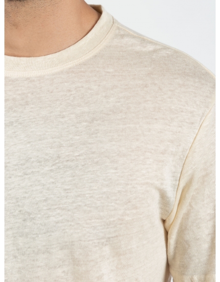 GABBA T-shirt λινό Duke SS Tee P6026 Μπεζ GABBA - 5