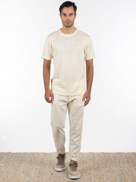 GABBA T-shirt λινό Duke SS Tee P6026 Μπεζ GABBA - 6