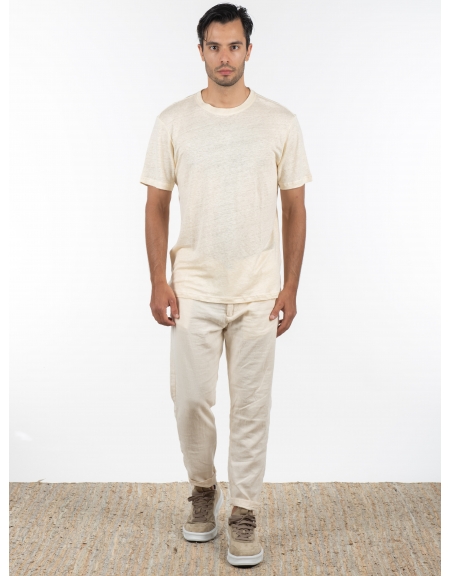 GABBA T-shirt λινό Duke SS Tee P6026 Μπεζ GABBA - 6