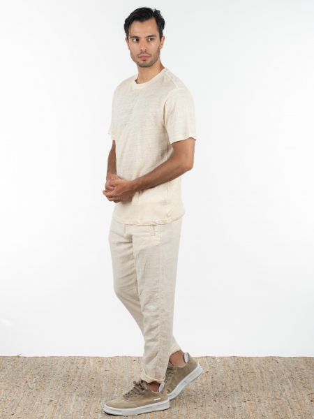 GABBA T-shirt λινό Duke SS Tee P6026 Μπεζ GABBA - 9