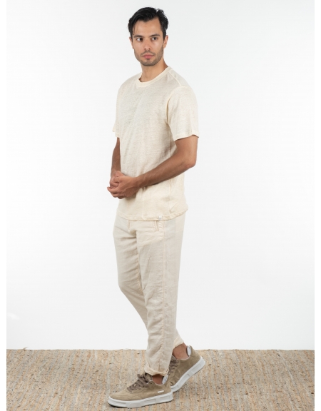 GABBA T-shirt λινό Duke SS Tee P6026 Μπεζ GABBA - 9