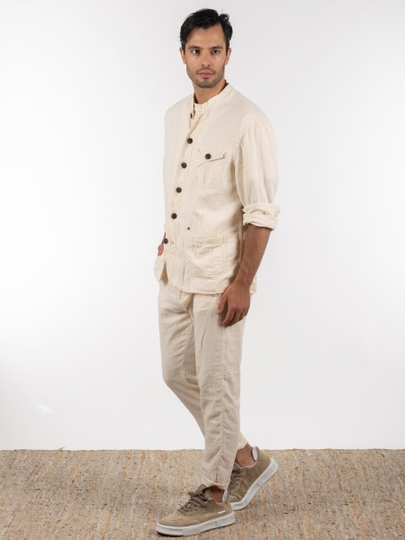 GABBA Πουκάμισο - Jacket mao Goa Crinkle P6074 Μπεζ GABBA - 9