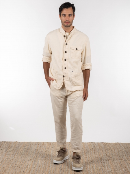 GABBA Πουκάμισο - Jacket mao Goa Crinkle P6074 Μπεζ GABBA - 6