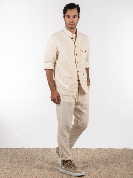 GABBA Πουκάμισο - Jacket mao Goa Crinkle P6074 Μπεζ GABBA - 8