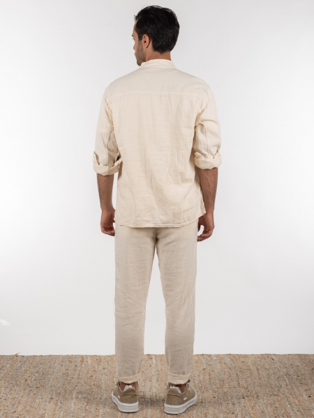 GABBA Πουκάμισο - Jacket mao Goa Crinkle P6074 Μπεζ GABBA - 7