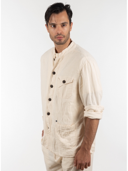 GABBA Πουκάμισο - Jacket mao Goa Crinkle P6074 Μπεζ GABBA - 4