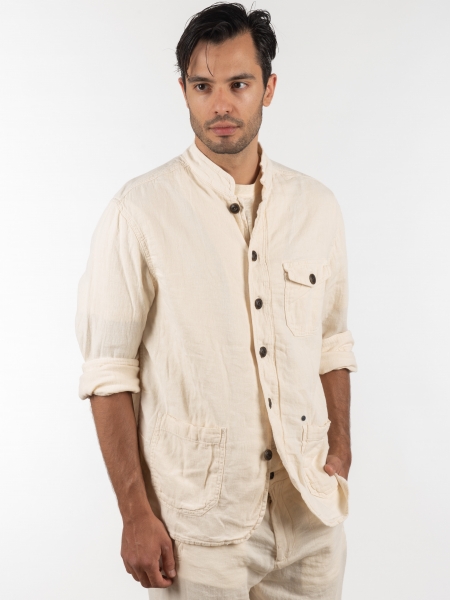 GABBA Πουκάμισο - Jacket mao Goa Crinkle P6074 Μπεζ GABBA - 3