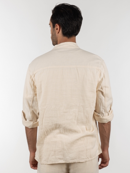 GABBA Πουκάμισο - Jacket mao Goa Crinkle P6074 Μπεζ GABBA - 2