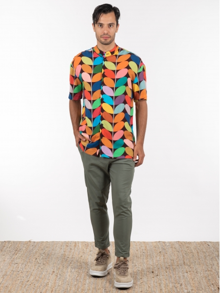 19 ATHENS Πουκάμισο κοντομάνικο mao K22-1059 Πολύχρωμο NINETEEN - 6