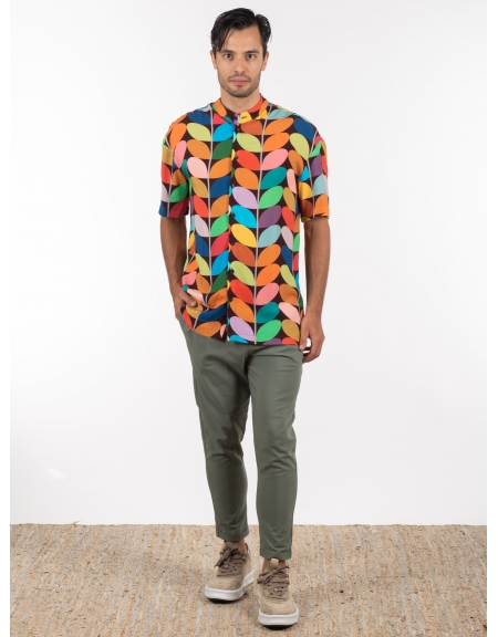 19 ATHENS Πουκάμισο κοντομάνικο mao K22-1059 Πολύχρωμο NINETEEN - 6