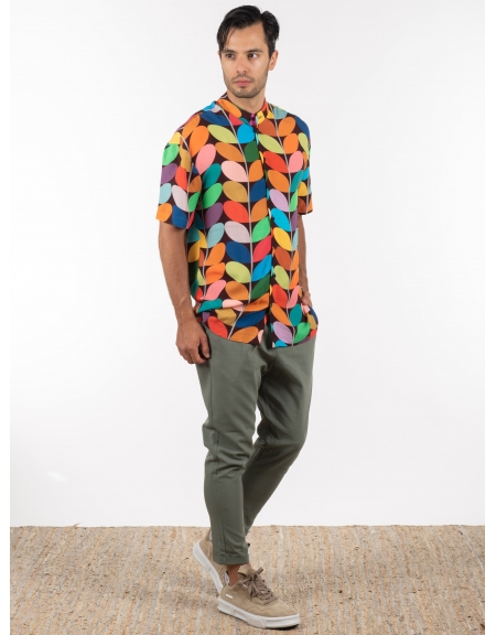 19 ATHENS Πουκάμισο κοντομάνικο mao K22-1059 Πολύχρωμο NINETEEN - 8