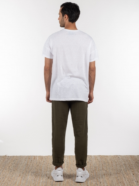 GABBA Chino Παντελόνι λινό Monza Broke  Χακί GABBA - 7