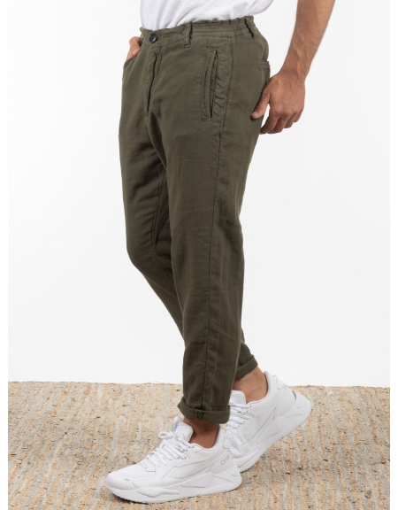 GABBA Chino Παντελόνι λινό Monza Broke  Χακί GABBA - 4