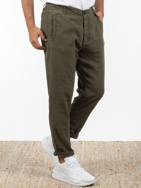 GABBA Chino Παντελόνι λινό Monza Broke  Χακί GABBA - 3