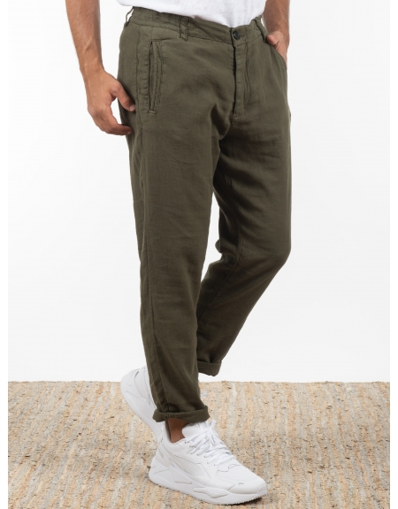 GABBA Chino Παντελόνι λινό Monza Broke  Χακί GABBA - 3