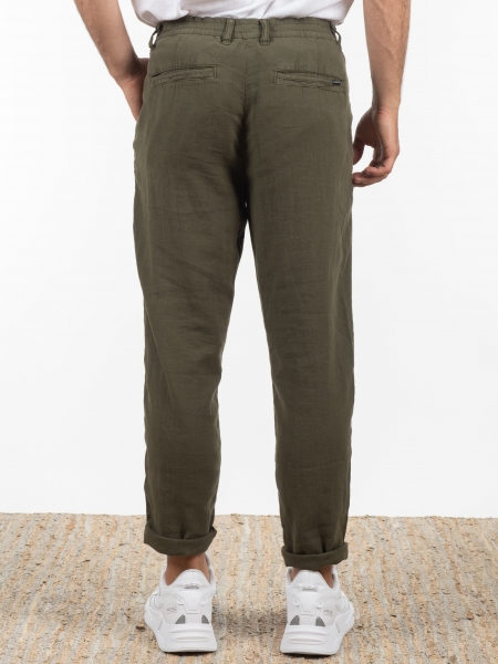 GABBA Chino Παντελόνι λινό Monza Broke  Χακί GABBA - 2