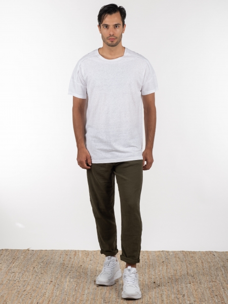 GABBA Chino Παντελόνι λινό Monza Broke  Χακί GABBA - 6