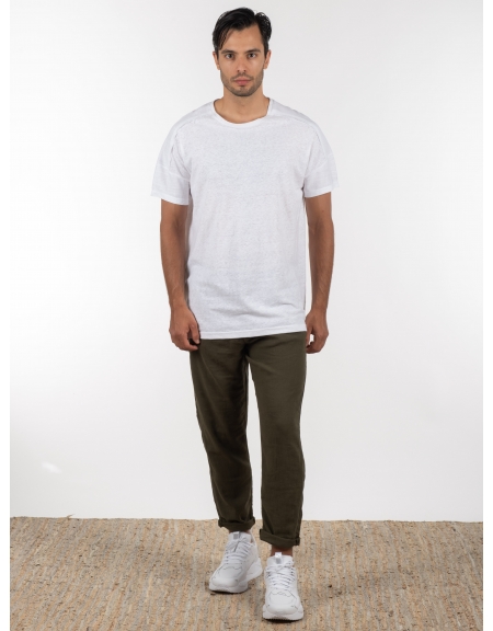 GABBA Chino Παντελόνι λινό Monza Broke  Χακί GABBA - 6