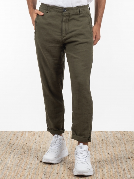 GABBA Chino Παντελόνι λινό Monza Broke  Χακί GABBA - 10