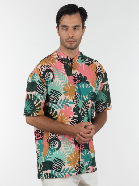 19 ATHENS Short sleeve shirt mao K22-1060 Printed - Pink NINETEEN - 3