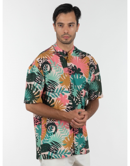 19 ATHENS Short sleeve shirt mao K22-1060 Printed - Pink NINETEEN - 3