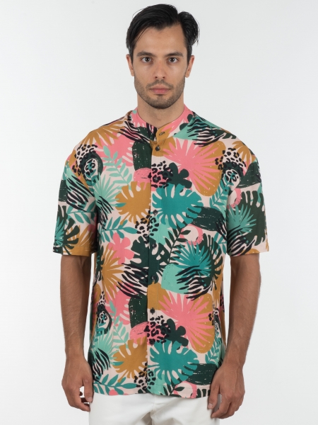 19 ATHENS Short sleeve shirt mao K22-1060 Printed - Pink NINETEEN - 1