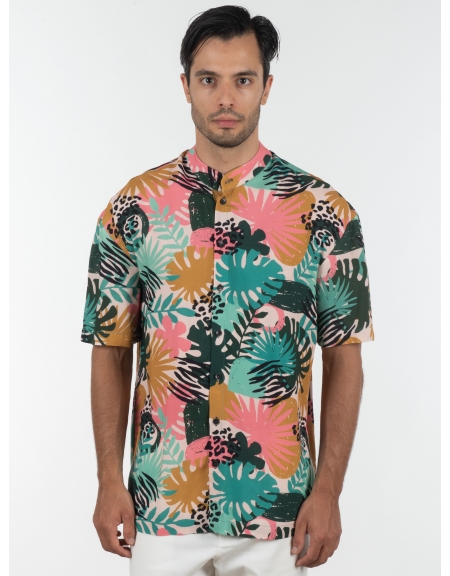 19 ATHENS Short sleeve shirt mao K22-1060 Printed - Pink NINETEEN - 1