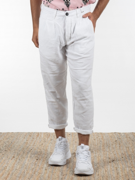 GABBA Chino Παντελόνι λινό FIRENZE BROKE P6084 Λευκό GABBA - 1