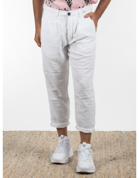 GABBA Chino Παντελόνι λινό FIRENZE BROKE P6084 Λευκό GABBA - 1
