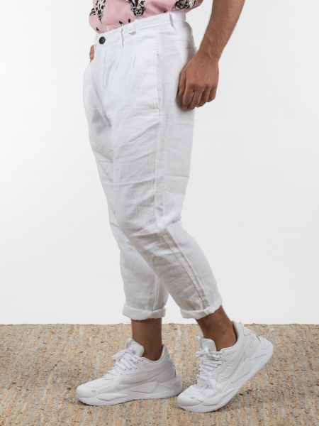 GABBA Chino Παντελόνι λινό FIRENZE BROKE P6084 Λευκό GABBA - 4