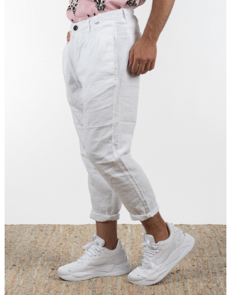 GABBA Chino Παντελόνι λινό FIRENZE BROKE P6084 Λευκό GABBA - 4
