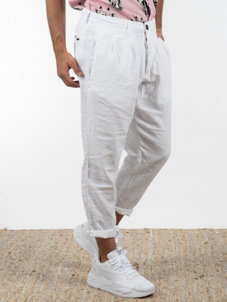 GABBA Chino Παντελόνι λινό FIRENZE BROKE P6084 Λευκό GABBA - 3