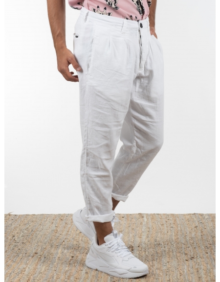 GABBA Chino Παντελόνι λινό FIRENZE BROKE P6084 Λευκό GABBA - 3