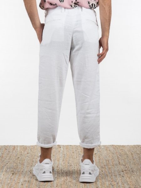 GABBA Chino Παντελόνι λινό FIRENZE BROKE P6084 Λευκό GABBA - 2