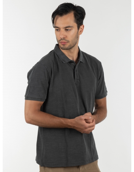 GABBA T-shirt Polo Monaco SS Tee P6028 Μαύρο washed GABBA - 3