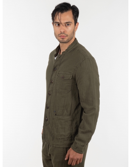 GABBA Πουκάμισο - Jacket mao Goa Crinkle P6074 Χακί GABBA - 4