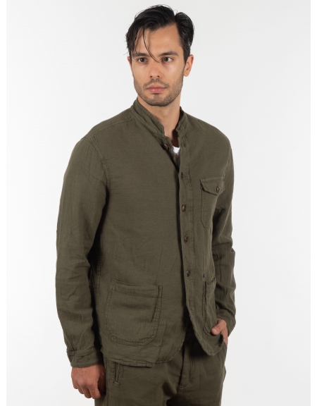 GABBA Πουκάμισο - Jacket mao Goa Crinkle P6074 Χακί GABBA - 3