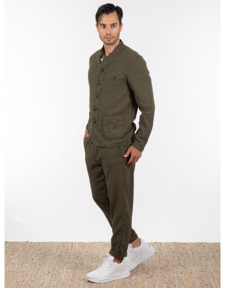 GABBA Πουκάμισο - Jacket mao Goa Crinkle P6074 Χακί GABBA - 9