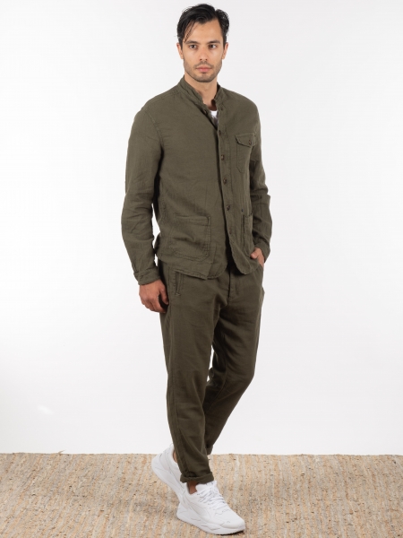 GABBA Πουκάμισο - Jacket mao Goa Crinkle P6074 Χακί GABBA - 8