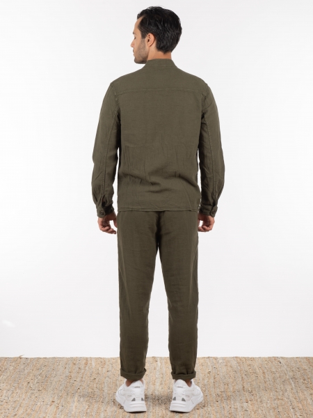 GABBA Πουκάμισο - Jacket mao Goa Crinkle P6074 Χακί GABBA - 7