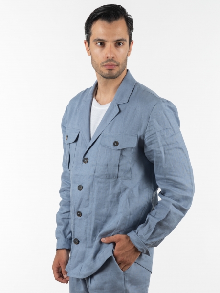 OVER-D Σακάκι λινό OE1S2S2G12 Μπλε OVER-D - 4