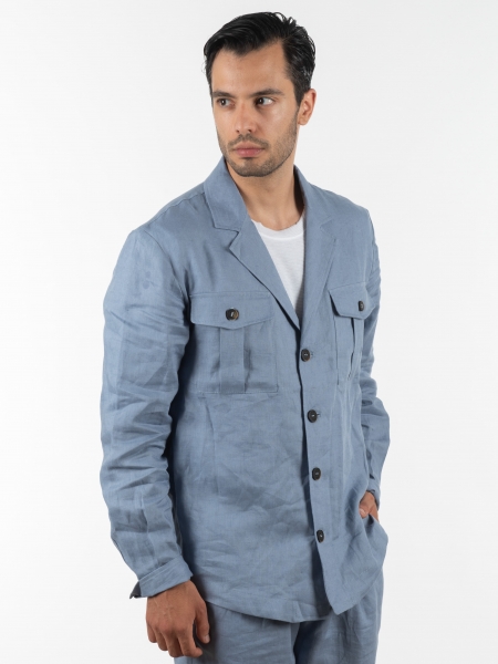 OVER-D Σακάκι λινό OE1S2S2G12 Μπλε OVER-D - 3