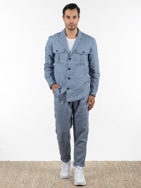 OVER-D Σακάκι λινό OE1S2S2G12 Μπλε OVER-D - 5