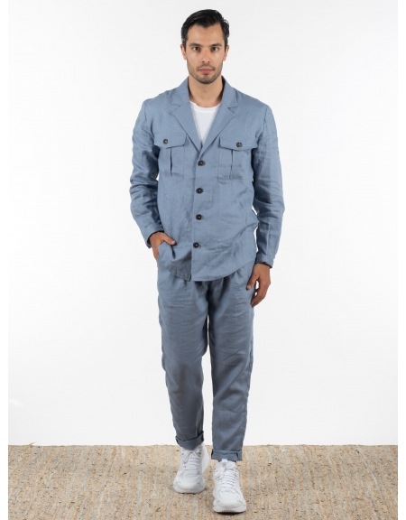 OVER-D Σακάκι λινό OE1S2S2G12 Μπλε OVER-D - 5