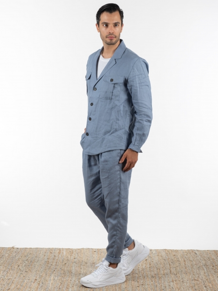 OVER-D Σακάκι λινό OE1S2S2G12 Μπλε OVER-D - 8