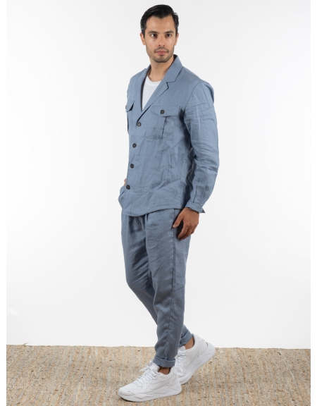 OVER-D Σακάκι λινό OE1S2S2G12 Μπλε OVER-D - 8