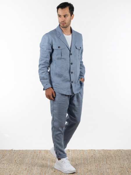 OVER-D Σακάκι λινό OE1S2S2G12 Μπλε OVER-D - 7